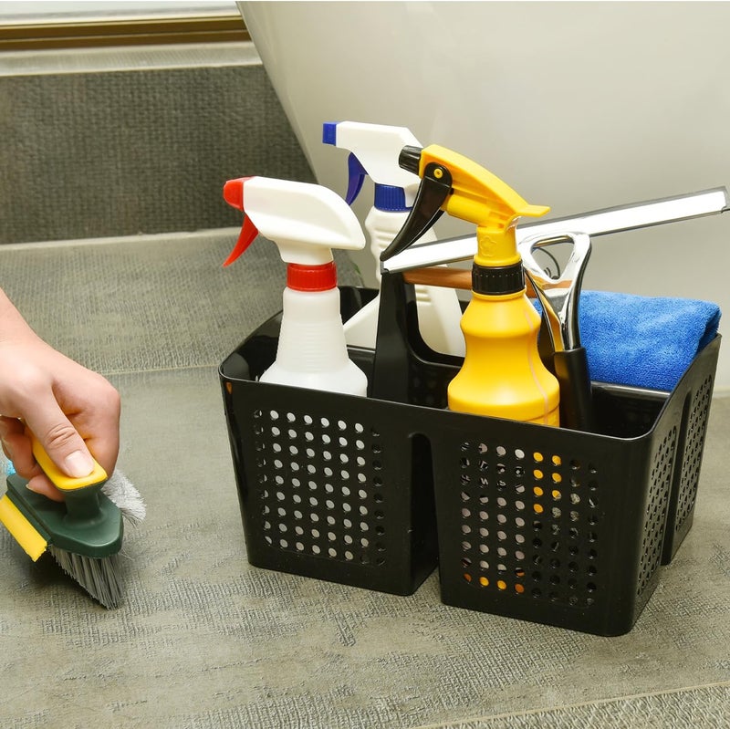 PAKCHOICE Portable Shower Caddy Basket with Compartments, Plastic Divided Cleaning Caddy Organizer Storage Tote with Handle for Bathroom, College, Dorm Room Essentials, Black - Image 3